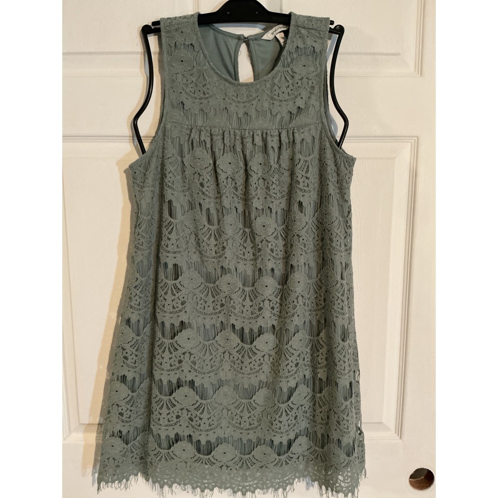 Speechless Womens Sage‎ Green Floral Lace Sleeveless Shift Dress Keyhole Back M